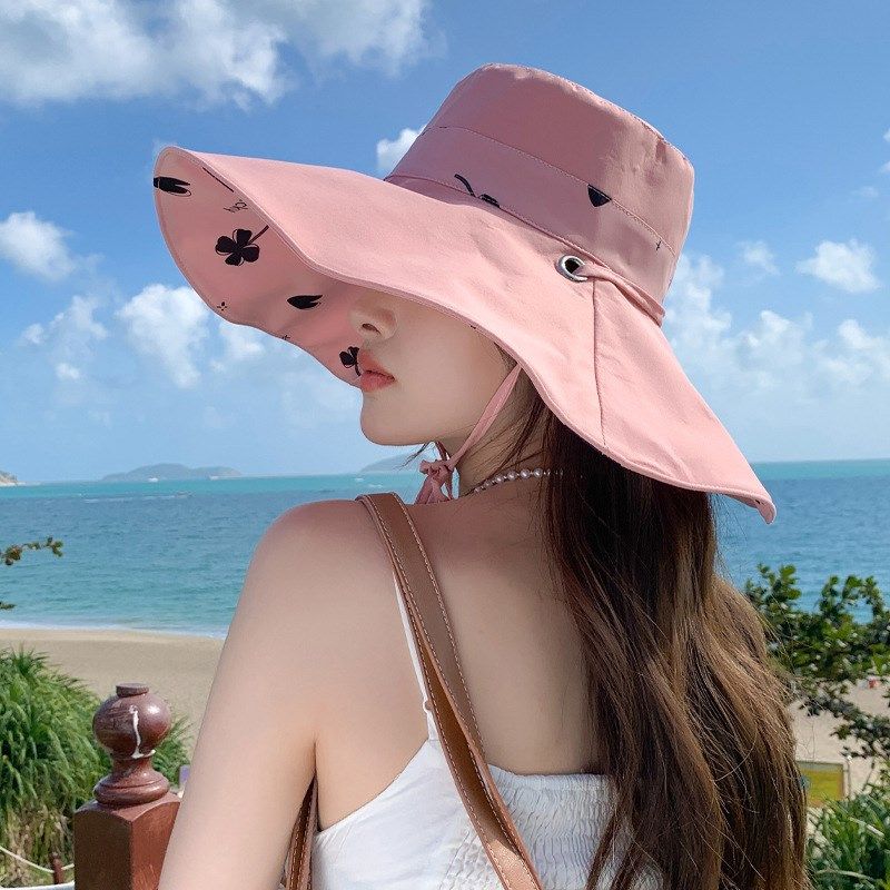 韩版春秋潮款帽子女百搭双面戴超大沿渔夫帽防晒遮阳帽折叠太阳帽