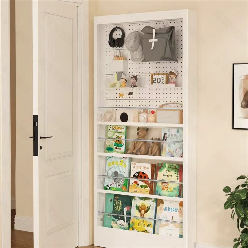 钢制门后洞洞板置物架超薄书架一体靠落地墙极W窄收纳储物架