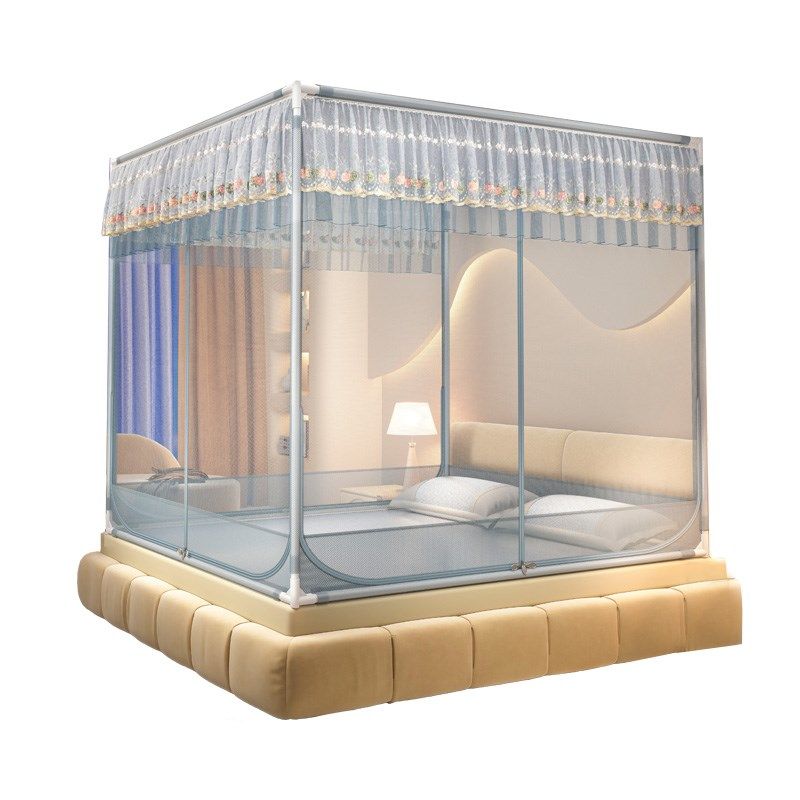 新款床笠蚊帐蒙古包支架全罩式儿童防摔家用卧室高级床幔公主全底