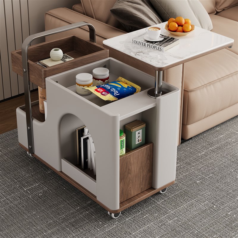 奶油风可升降旋转小户型家用现代简约高级感多功能U储物移动小推