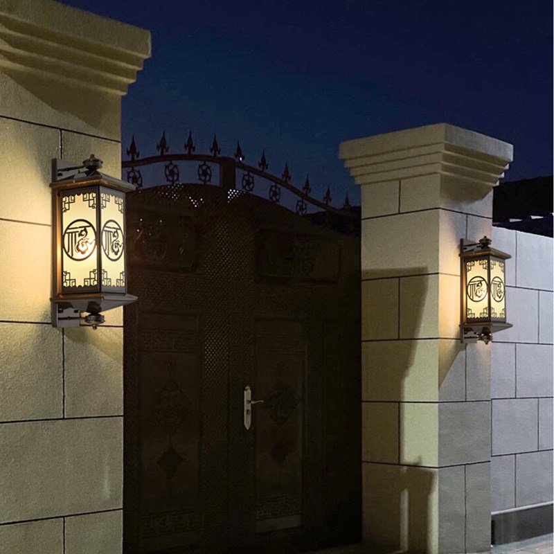 太阳能新中式户外壁m灯防水全铜过道阳台围墙柱子灯别墅庭院大门