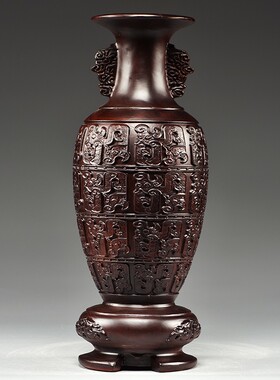 黑檀木雕刻花瓶摆件家居客厅电视柜新中式花瓶装饰工艺品乔迁送礼