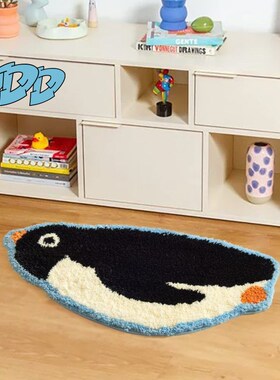 DDD 卡通企鹅植绒地毯可爱北极熊簇绒卧室床边毯客厅沙发白色地垫