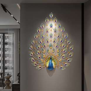 现代轻奢孔雀墙饰客厅格栅墙面装饰高级感挂件入户玄关背景墙壁饰
