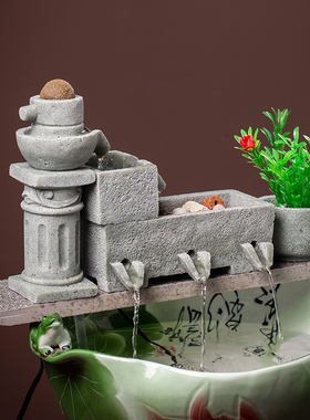 流水招财创意摆件室外鱼缸陶瓷缸养鱼过滤器增氧循环流水造景配件