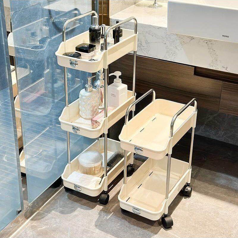浴室小推车置物架夹缝奶油风落地多层可移动宿舍出租房收纳架带轮