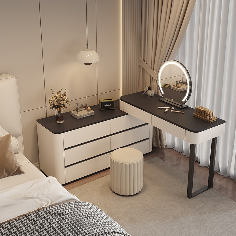 2025地中海风实木生态板胡桃木色现代简约M化妆台收纳柜一体化妆