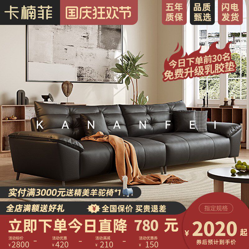 速发卡沙菲意式极简户用头层楠发简约轻奢小家型客厅直排