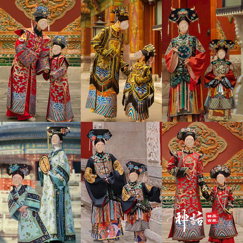 速发故宫拍照演装清宫服装亲子春秋款织锦妃装旗子格格装古出服旅