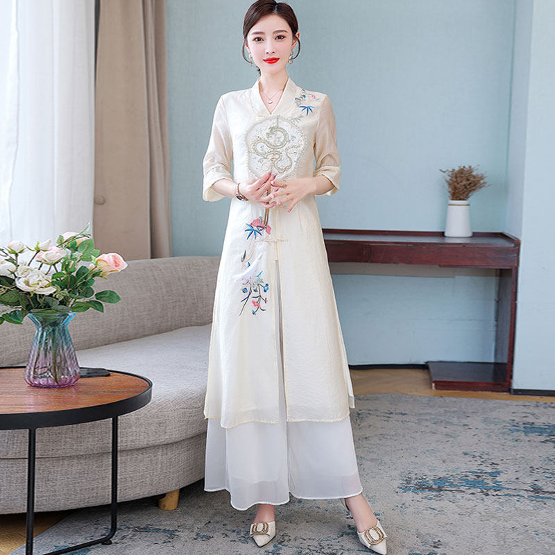 速发衣古禅意装中国风茶装佛系套服茶艺师服装汉服改良连复裙两件