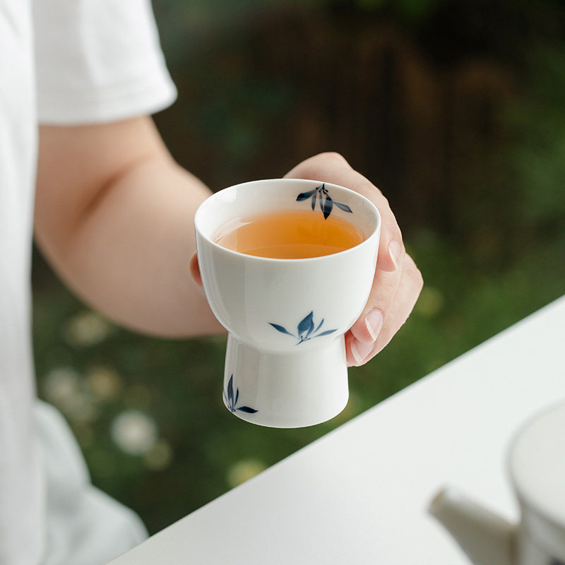 速发中式主茗杯家用复古陶瓷人杯品茶杯茶杯纯手绘蝴蝶兰花高