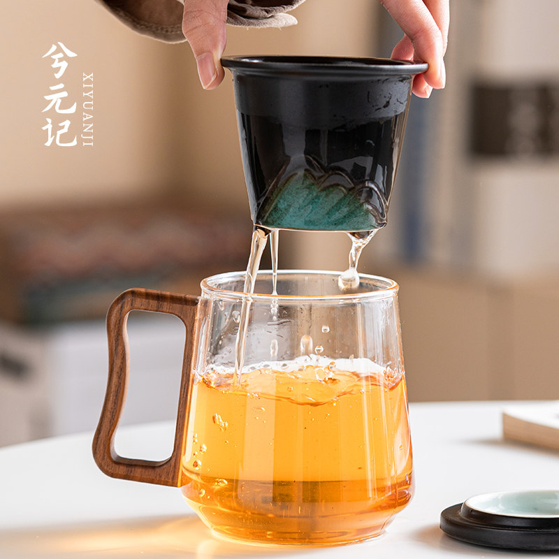 速发新品玻璃茶杯陶瓷带盖过办士水分离杯个人专用男茶滤公室水杯