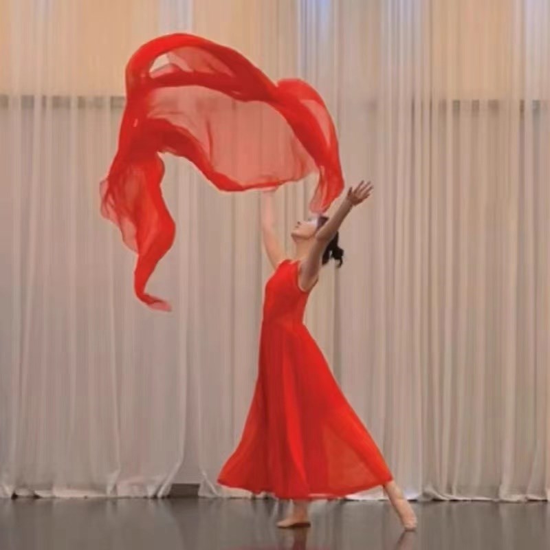 速发年演华蹈中国红芳舞绒花艺术体操表会疆道具柔垂感纱巾