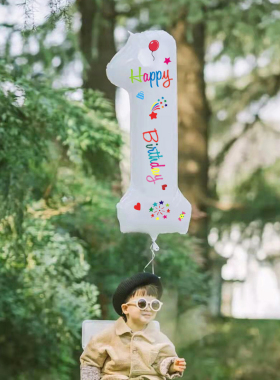 新品ins风白色大数o字气球1周岁女孩宝宝生日装饰派对场景布置拍