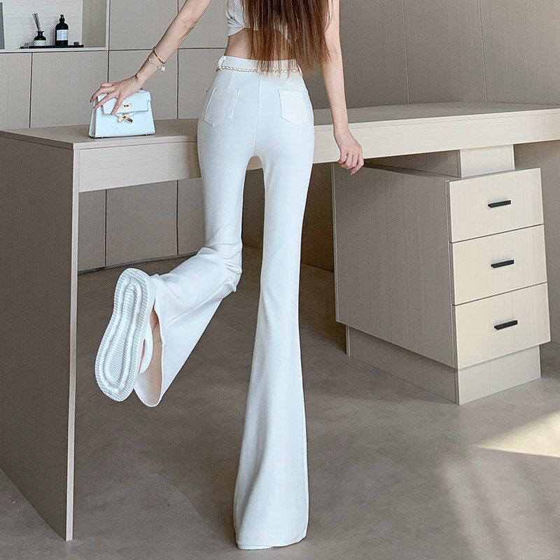 新品米白b色微喇西装裤女春夏季2025新款高腰修身显瘦喇叭裤休闲