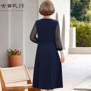 新品中年妈妈春装雪纺连衣裙x洋气中老年女春夏气质长裙阔太
