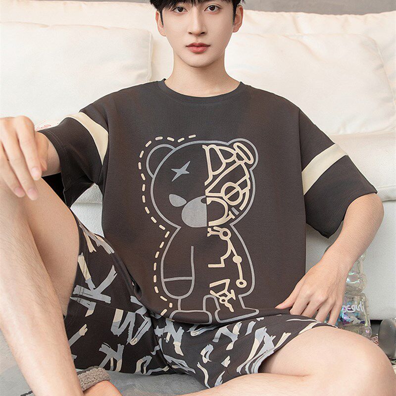 新品2025新款纯棉睡衣男士夏季短袖薄款K夏天青少年男生全棉套装