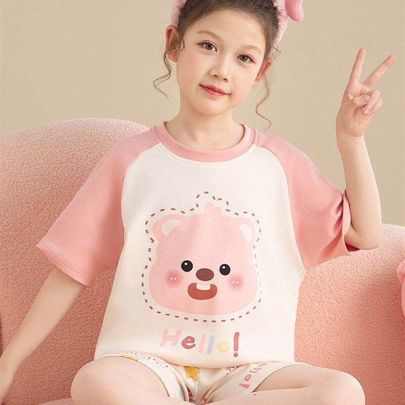 新品2025新款女童夏季睡衣套装纯棉短袖薄款公主风女Y孩大童儿童