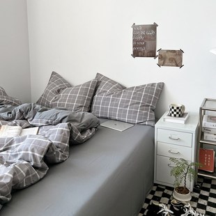 极速日式格子四件套水p洗棉1.8床上用品被套大学生宿舍三件套床笠