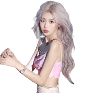 极速小鱼苗e紫灰色假发全头套女长发女团羊毛卷洛丽塔lolita中分