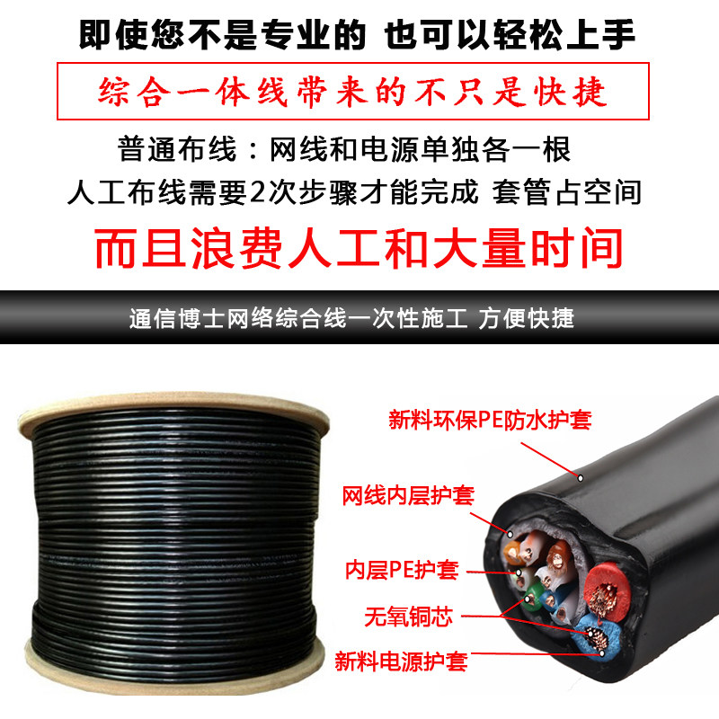极速包邮纯铜 无氧铜4q芯8心网线带电源一体 室外网络综合线监控