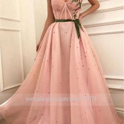 极速Pink Ae-line Straps Green 3D Floral Matte Tulle Elegant