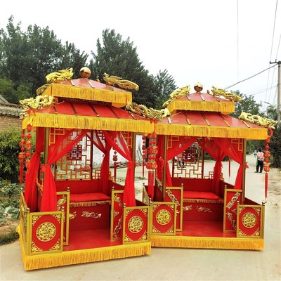 极速婚庆花轿八抬大轿中式婚礼喜轿撵金属迎亲双顶轿W子道具胡蝶