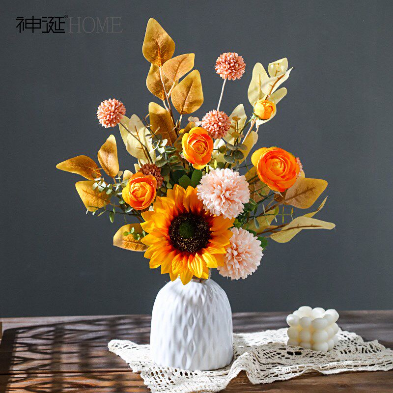新品设计师款向日癸绢花花束假花仿真G花摆件家居客厅餐桌花摆花