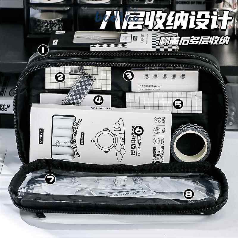 极速大容量痛g包笔袋男孩子小学生女生高颜值透明简约黑色帆布多