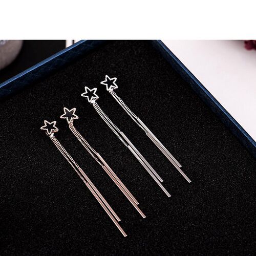 极速Korea Style Double Long Tyassel Star Shape Clip on Earri