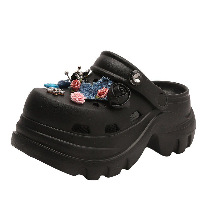 新品巨好看甜酷风花朵厚底洞洞鞋y女2026春夏季新款百搭增高包头