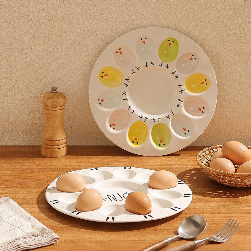 新品陶瓷放鸡蛋的盘子创意蛋托杯家用早餐盛蛋器高U颜值装鸡蛋容
