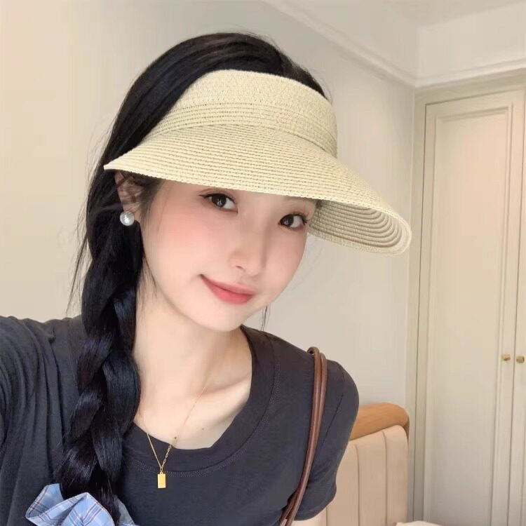 LVURT纯色草编遮阳空顶帽