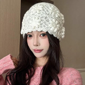 设计联名款 LVURT 法国 手工钩花双层羊绒针织帽气质保暖包头冷帽