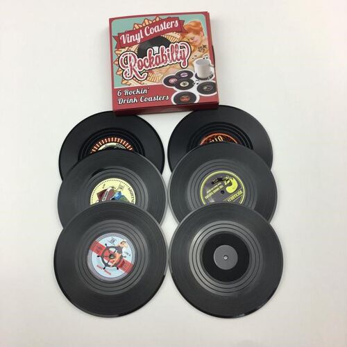 极速6 PCS Plastic Vinyl Record Coaster CuLp Mat Black Retro