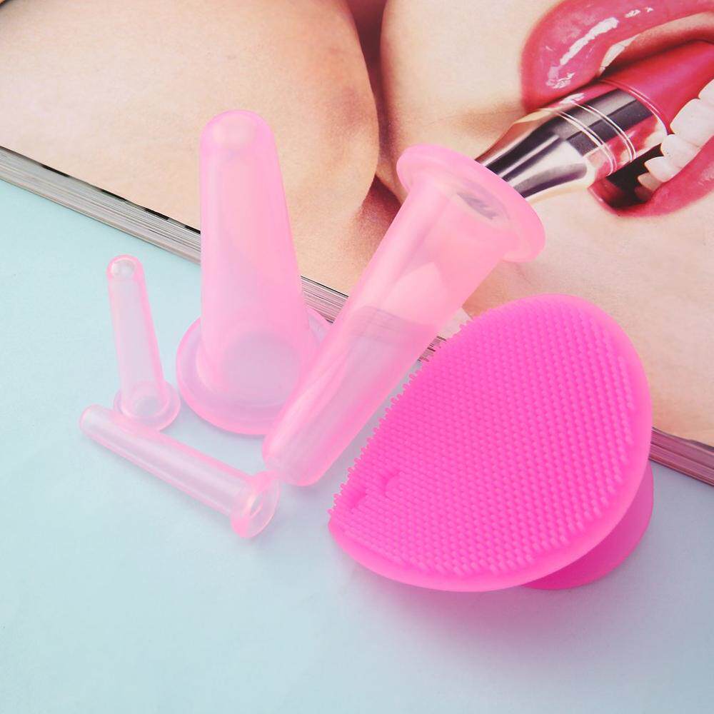 极速5pcs/set Silicone Face Cupping Cups Jar VacuumV Cans Fac