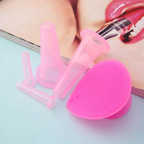 极速5pcs/set Silicone Face Cupping Cups Jar VacuumV Cans Fac