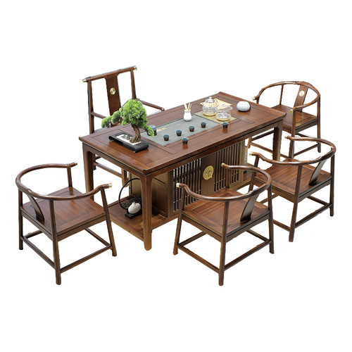 极速新款花梨木k茶桌椅组合配博古架新中式L茶室全实木1.8米功夫