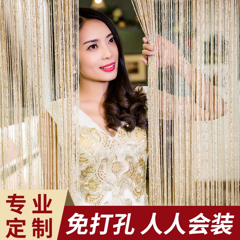 新品加密银丝线帘门帘装饰挂饰客厅屏H风隔断帘子 婚庆创意流苏免图片