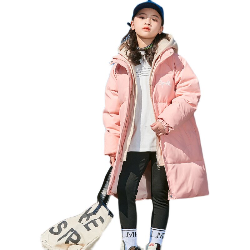 极速假两件2022新款女童羽绒服儿童中长款中P大童韩版洋气女孩加