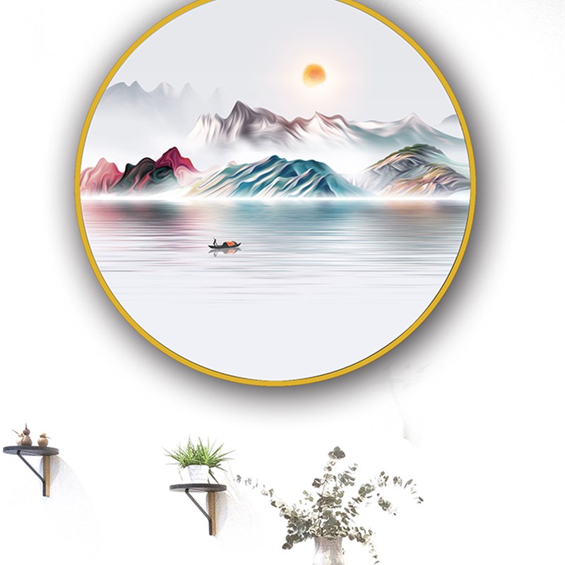 极速新中式日式圆形装饰画玄关客B厅沙发背景墙挂画酒店宾馆走廊图片