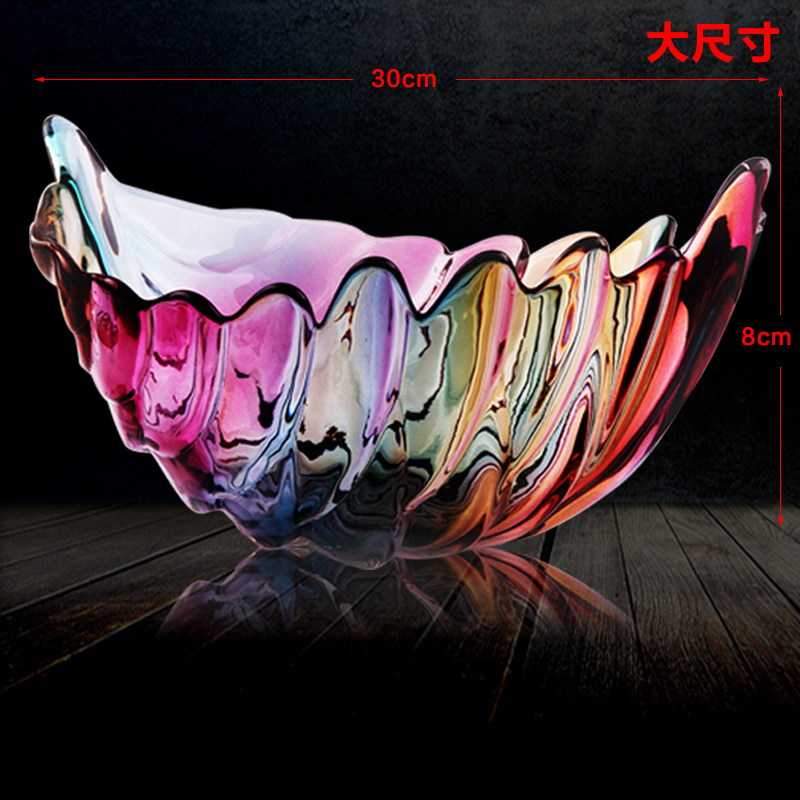 热销弗莱文茨树叶型欧式玻璃水果盘时尚创意炫彩琉V璃干果盘果盆