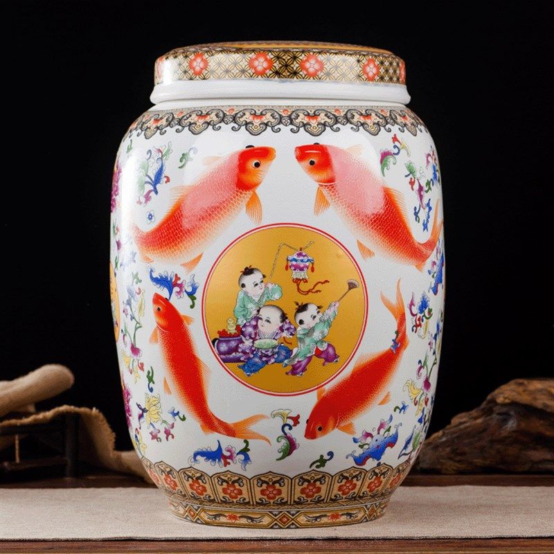 速发景德镇陶瓷带盖平盖米缸50斤储米桶茶饼缸酿酒缸油缸泡菜坛物,厨房/烹饪用具,米桶/米缸,淘宝优惠券,粉丝福利购,淘宝优惠卷