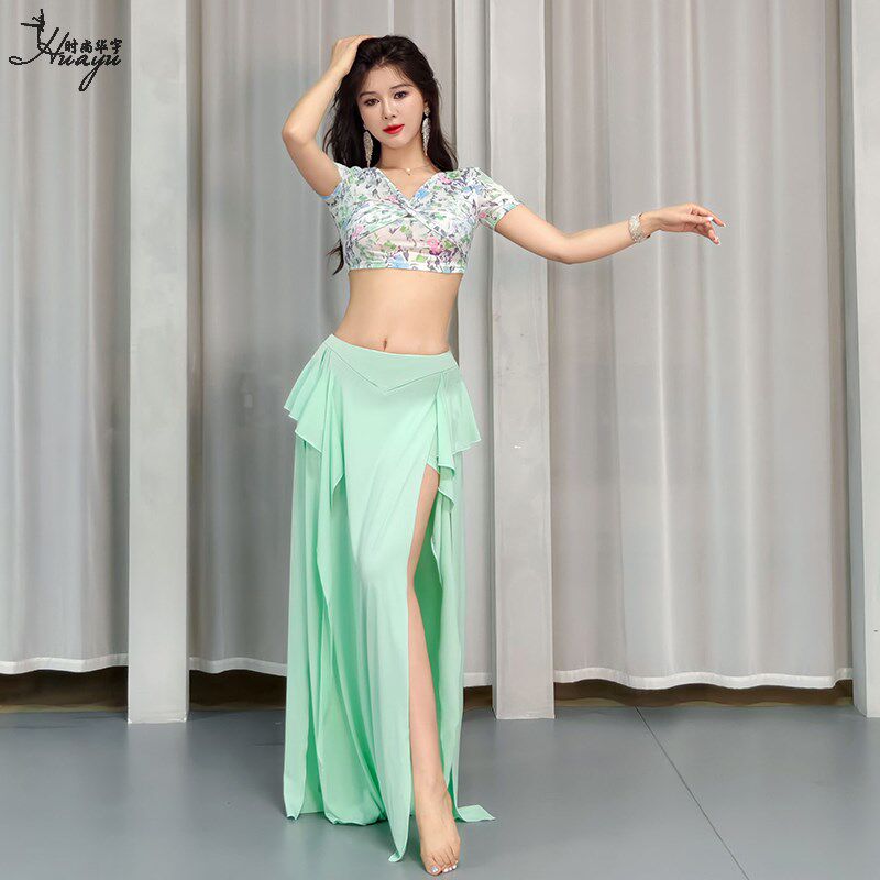 速发肚皮舞服装舞款印花网纱性感东方服舞蹈服高级长裙表演新套装