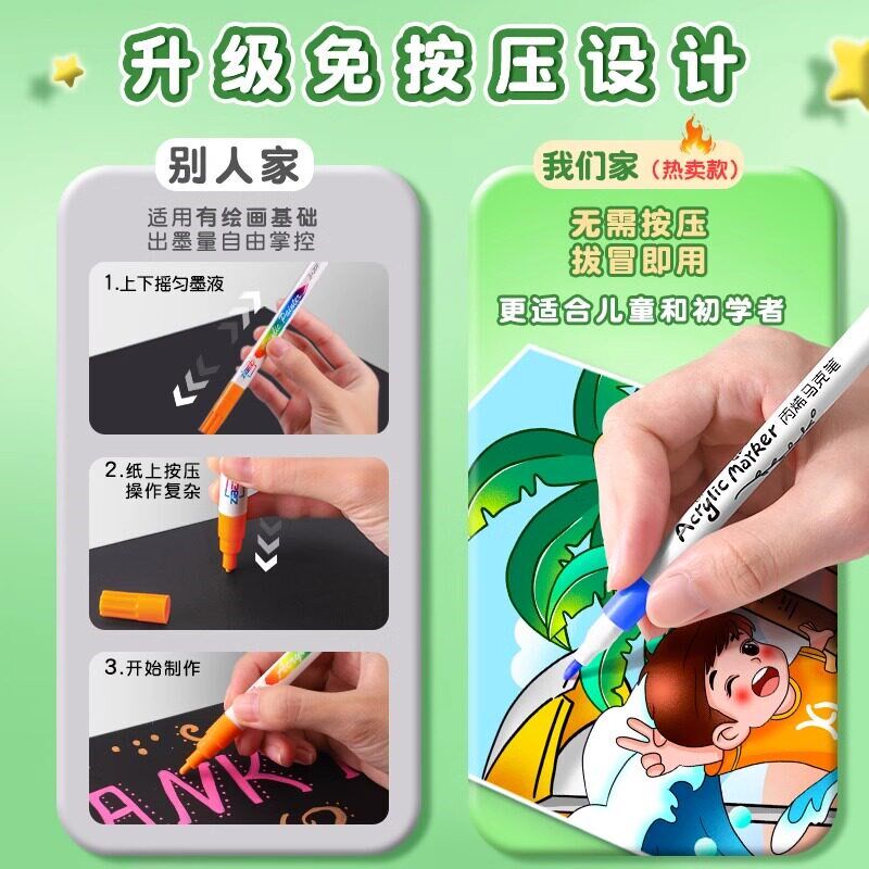 速发丙烯麦克笔小学生专用熊猫水性麦克笔不透色可叠色儿童美术绘