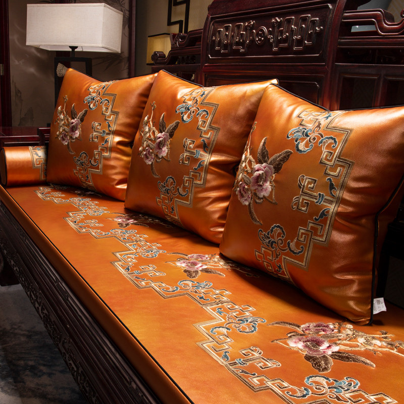 速发红木沙发垫坐垫中式皮革防水座垫轻奢防污垫绵海乳高级感子胶