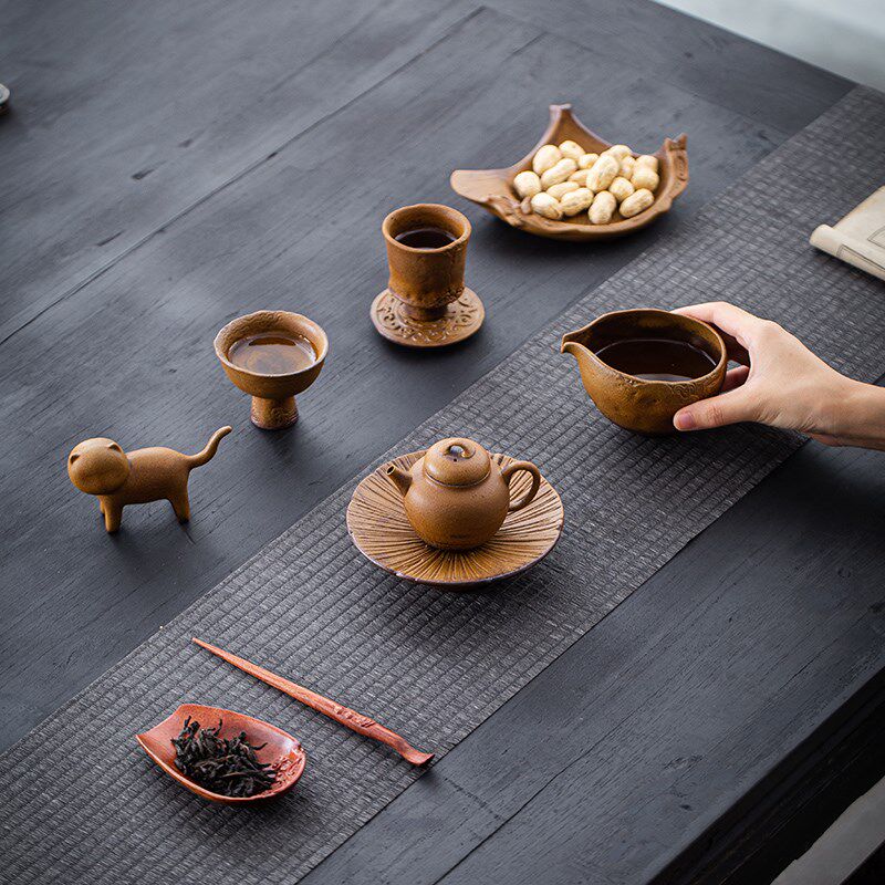 速发酱釉茶岩泥陶瓷茶壶茶杯公道杯壶约中式复古简承家用功夫茶具