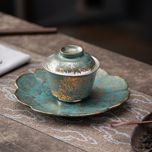 速发碗古日式盖号大碗茶杯单个泡茶复描金鎏银三才碗手工陶瓷敬茶