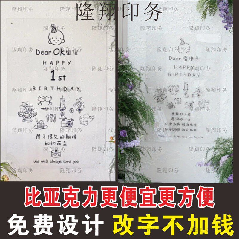 速发透明贴宝宝迎宾背景周岁百日宴生日宴背景板拍照水晶膜