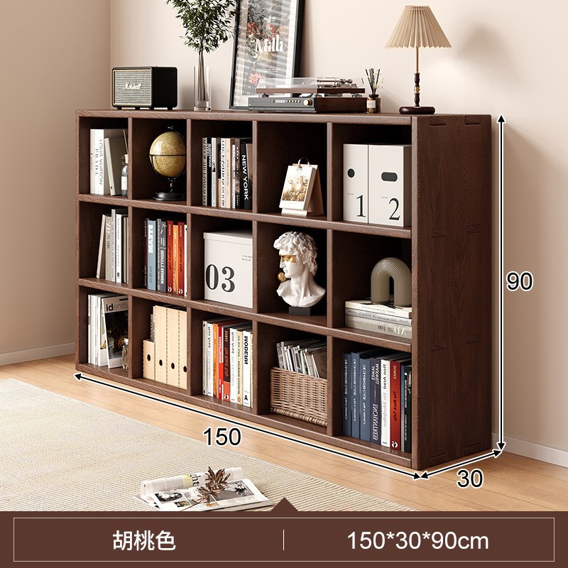 速发简约实木书柜整面墙书架落地胡桃自色家由组合客厅柜子储物柜